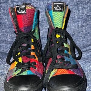 Converse x Woolrich rainbow plaid high top Chuck Taylor sneakers
